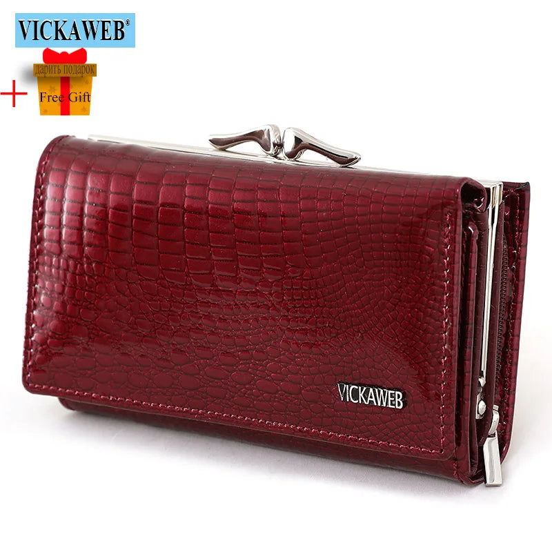 VICKAWEB Damen Geldbörse aus echtem Leder – Kleine Fashion Wallet mit Alligator-Prägung, Reißverschluss &amp; Druckknopf