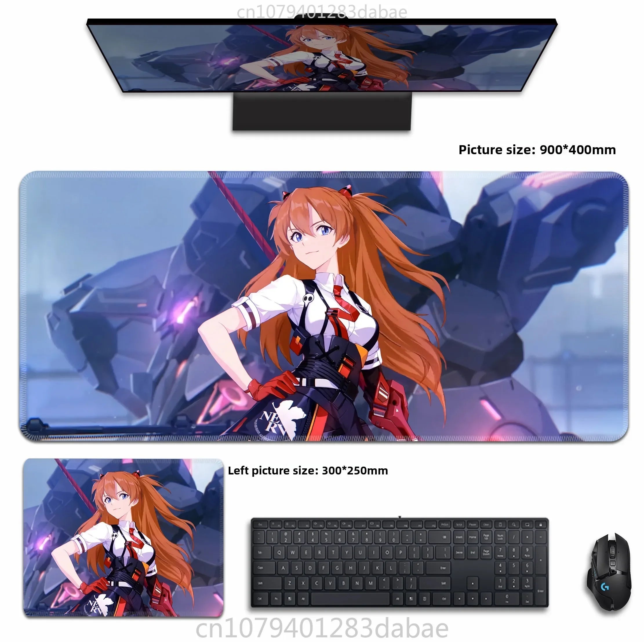 Asuka Langley XXL Anime Schreibtischunterlage aus PU Leder – Wasserdichtes Gaming Mouse Pad im Neon Genesis Evangelion Design