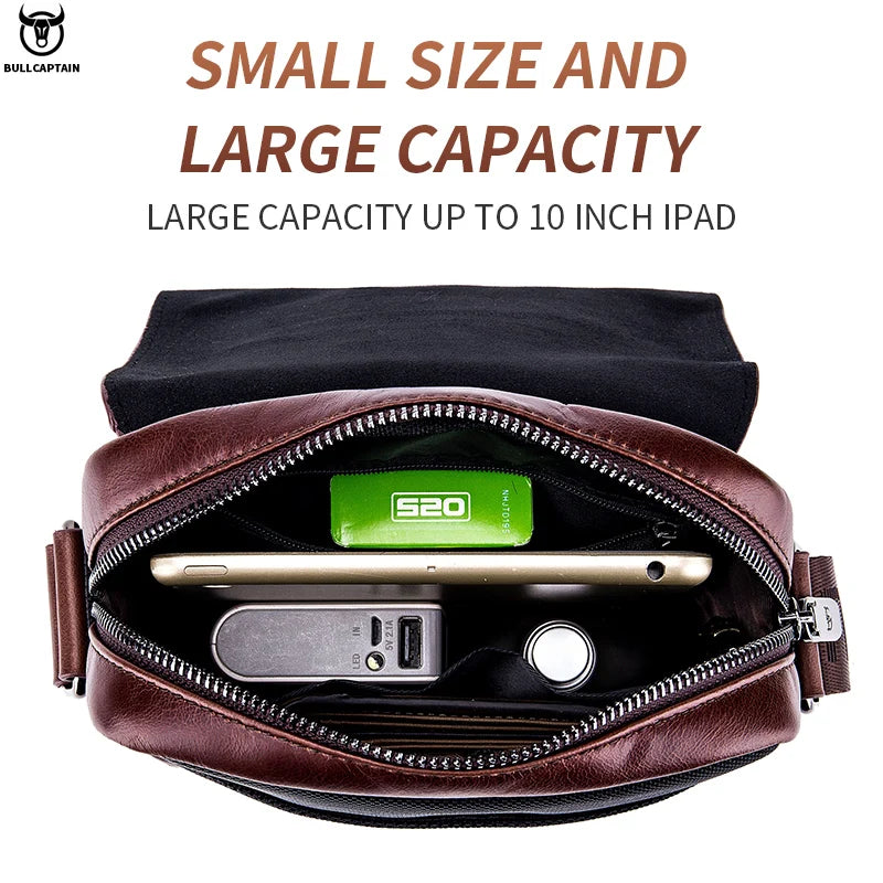 BULLCAPTAIN Herren Leder Messenger Bag – Casual & Business Crossbody Bag aus Echtem Leder