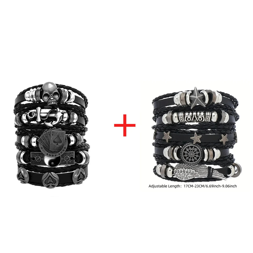 Viking Lederarmband mit Totenkopf – Verstellbares Herren- & Unisex Armband im Neo-Gothic Stil, Geflochtenes Lederarmband
