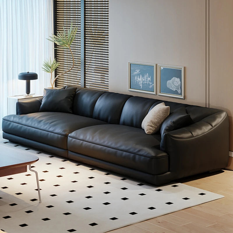 Modernes minimalistisches Leder Ecksofa – Italienisch-Nordisches Design für das Wohnzimmer, luxuriöse Lounge Couch in L-Form