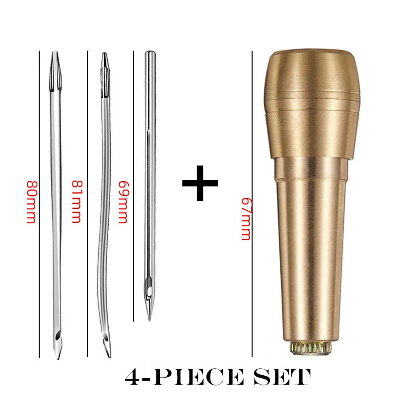 Leder Nähset mit Kupfergriff – Profi DIY Ahle & Nadeln Set für Leder, Canvas, Schuhe & Reparaturen