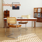 Moderne Rattan-Esszimmerstühle aus Kunstleder mit Chrombeinen – Sillas auxiliares de diseño de mediados de siglo para Esszimmer, Wohnzimmer &amp; Küche