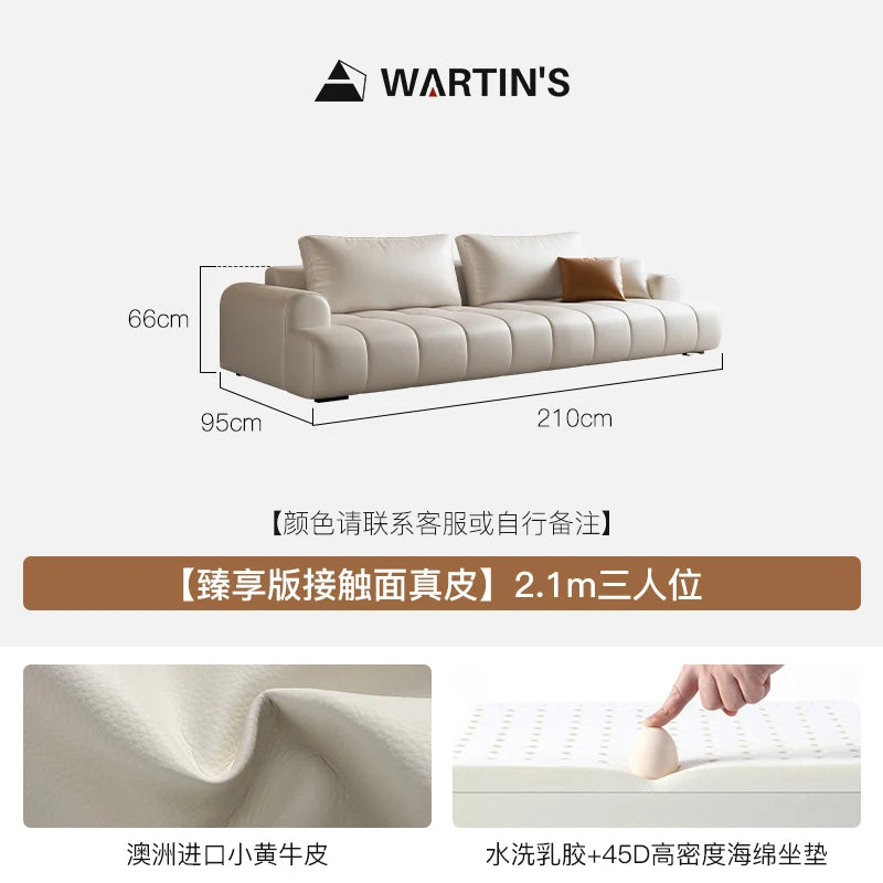 Postmodernes Designer Ledersofa mit eckiger Form – Luxuriöse Couch aus echtem Kalbsleder & Massivholz im italienischen Stil