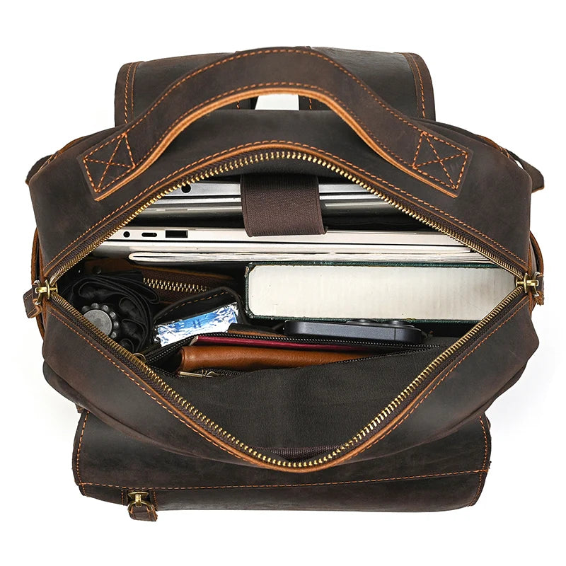 NEWSBIRDS Crazy Horse Leder Rucksack – Unisex Laptop &amp; Reiserucksack aus echtem Rindsleder, robusto y vintage