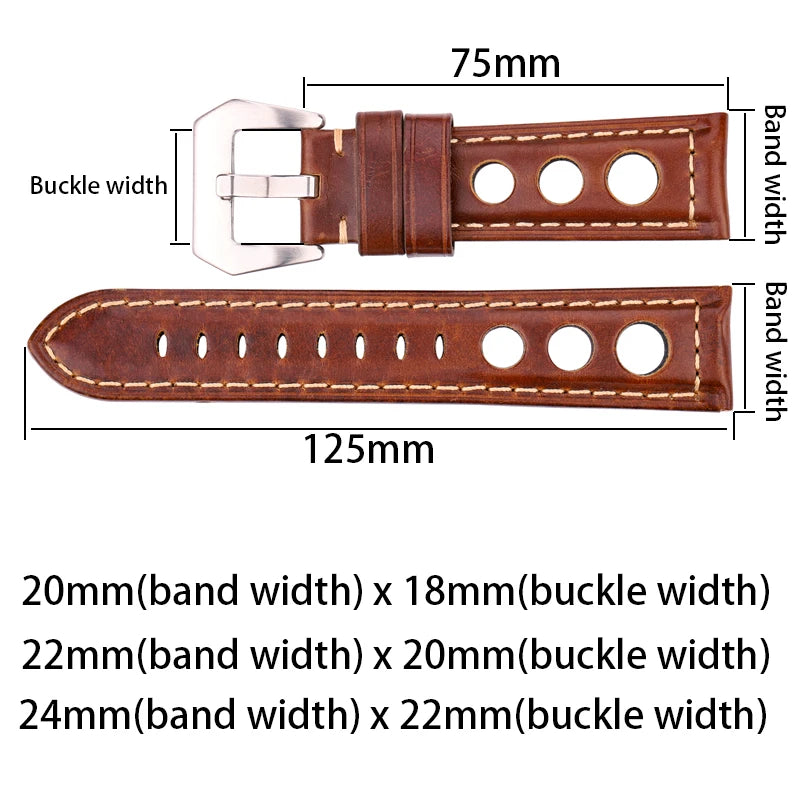 Vintage Uhrenarmband aus echtem Rindsleder – Robustes Cowhide Watchband 20 / 22 / 24 mm mit Dornschließe für Damen & Herren