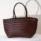Damen Schultertasche aus echtem Leder – Handgeflochtene Vintage Tote Bag aus Rindsleder, große Shoppingtasche