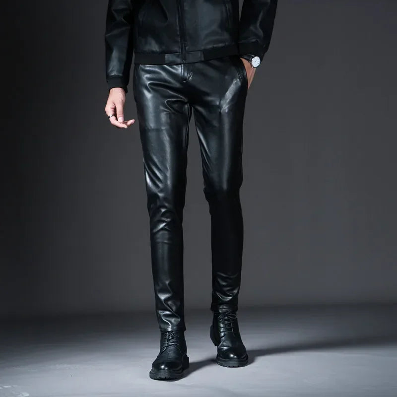 Herren Skinny Biker PU Lederhose – Slim Fit Motorrad-Hose aus Kunstleder für Club, Bühne &amp; Alltag (Ganzjahresmodell)