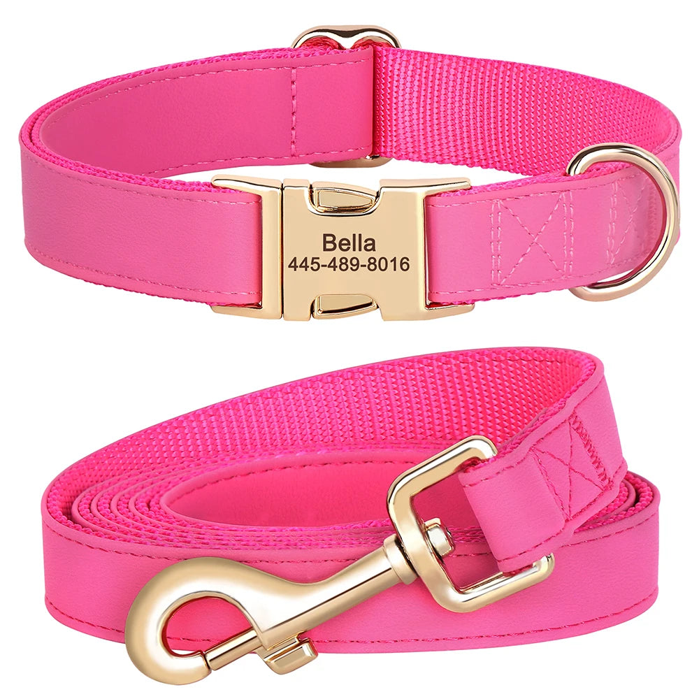 Personalisiertes Hunde-Halsband & Leinen-Set aus PU-Leder – Individuell graviertes Halsband mit Schnalle für kleine & mittelgroße Hunde