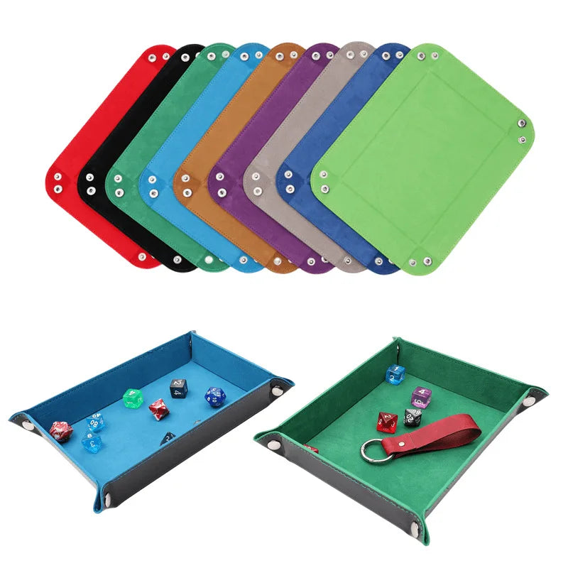 Rechteckige PU Leder Ablageschale mit Samt – Faltbares Storage Tray & Dice Tray für Schlüssel, Geldbörse, Münzen & Spiele