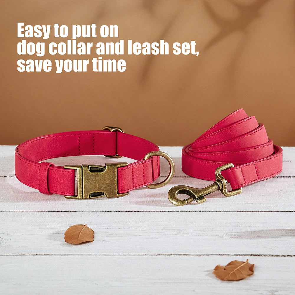 Verstellbares Hunde-Halsband & Leinen-Set aus PU-Leder – Weiches, langlebiges Hundehalsband mit Leine für kleine, mittlere & große Hunde