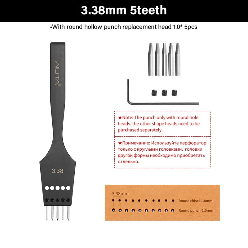 WUTA 3G Leder Pricking Iron mit Wechselkopf – Professionelles Lederlochwerkzeug aus 4Cr13 Stahl, Austauschbare Chisel- & Punch-Köpfe für DIY Lederarbeiten