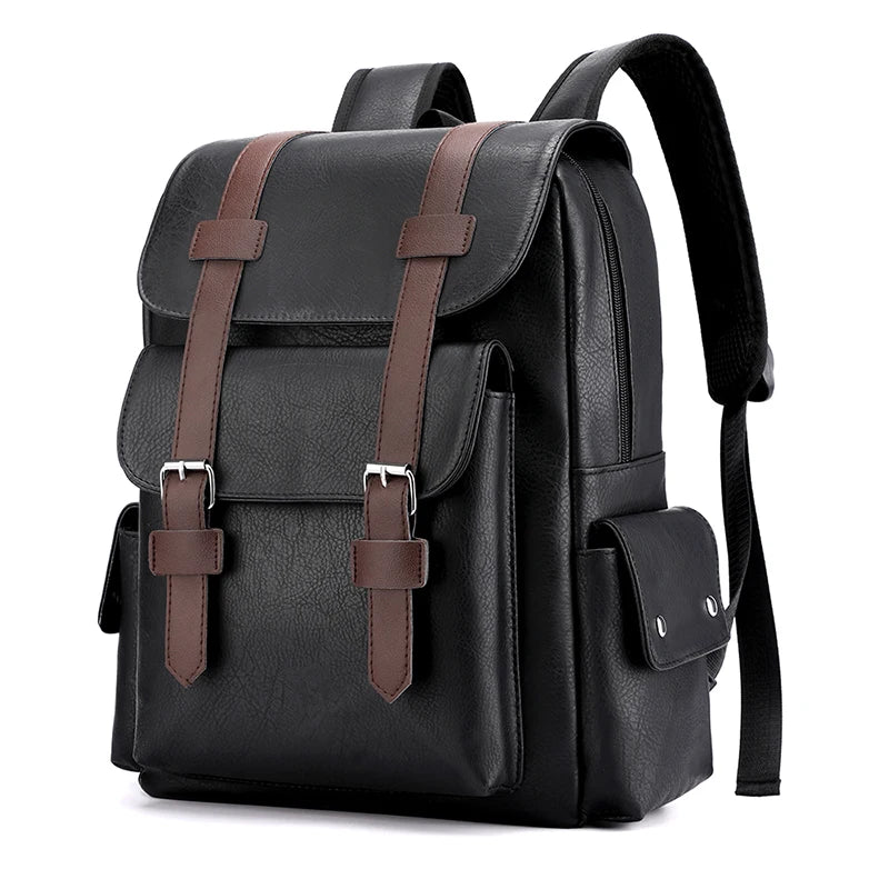 2023 Herren PU-Leder Rucksack – Großer Laptop-Rucksack für Schule, Freizeit & Teenager, Schwarz & Braun, Casual Backpack