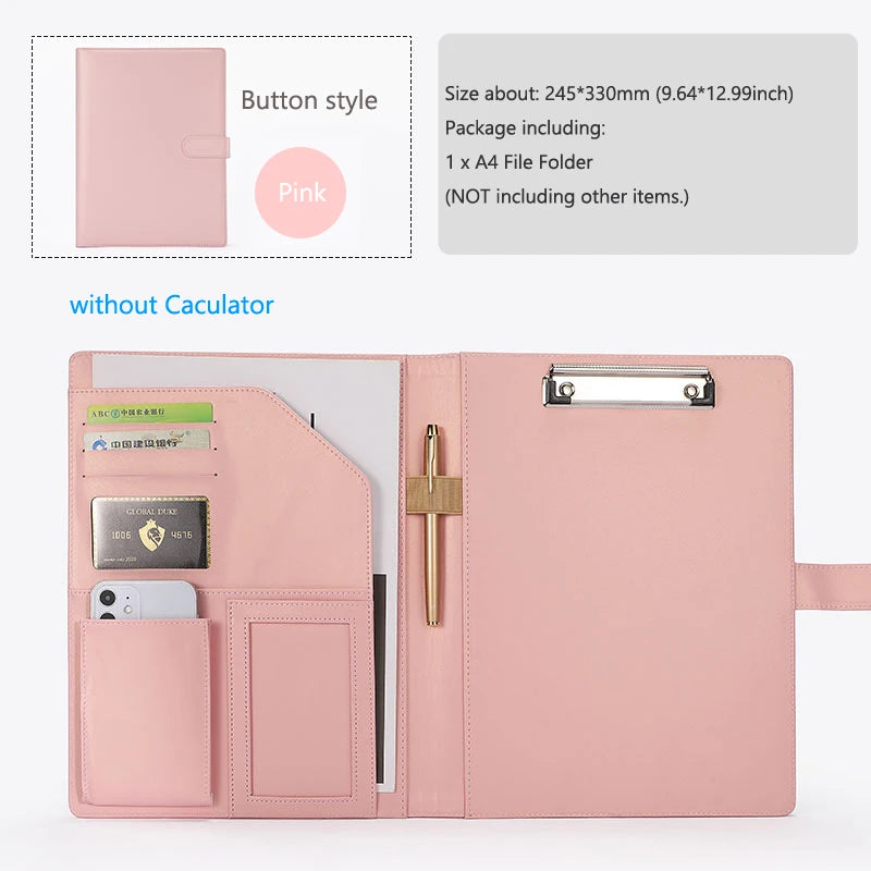 Carpeta de negocios A4 con cuero PU – Mapa documental con llaves y bolsas opcionales | Elegante Schreibmappe para reuniones y oficinas 