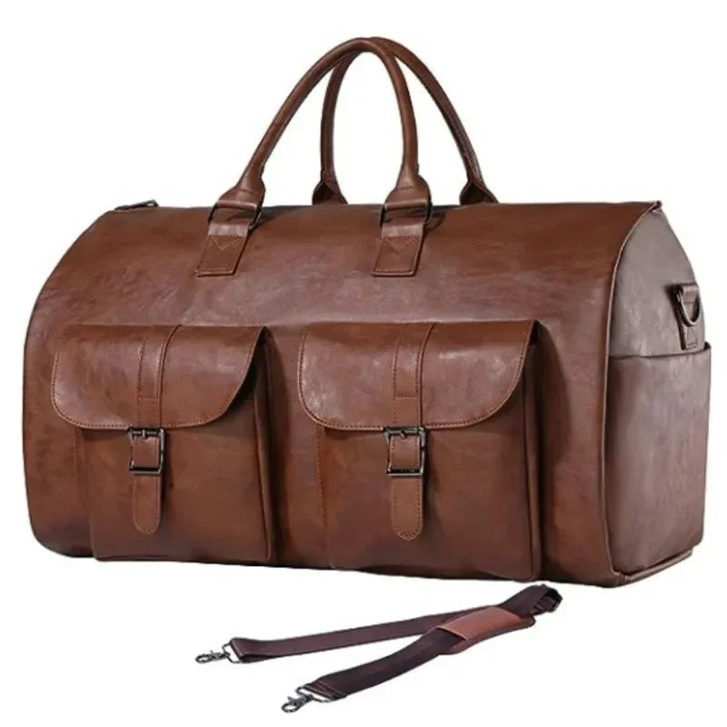 2025 Herren Business Reiseanzugtasche aus PU-Leder – Wasserdichte 2-in-1 Garment & Duffle Bag, große Handgepäck Reisetasche für Kleidung