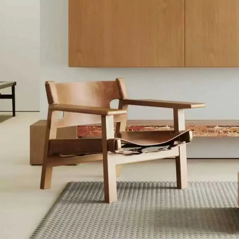 Leichter Nordic Leder-Loungesessel aus Massivholz – Komfortabler Relax-Armchair für Schlafzimmer & Wohnzimmer im modernen Design