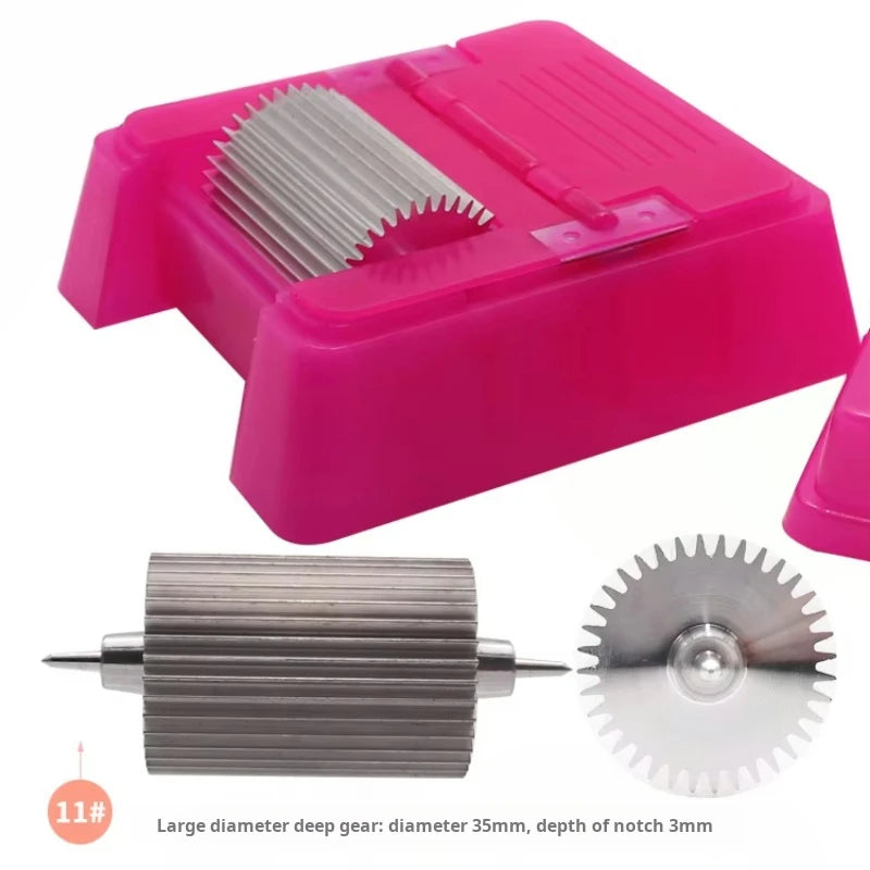 Quadratisches Lederkanten-Farbroller Set – Profi Oil Edge Box Werkzeug mit Zahnrädern für saubere Lederkanten (Rosé-Rot)