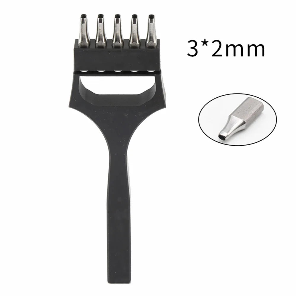 Ovaler Leder Lochstanzer für Uhrenarmbänder – Edelstahl Stichstanze mit 5 Zinken &amp; Wechselkopf für präzise Lederarbeiten 