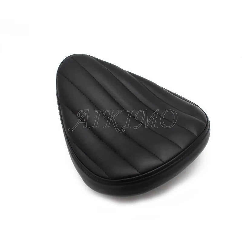 Motos de asiento de cuero con estilo retro Cafe Racer – Flacher Universalsitz para Bobber &amp; Chopper, Stoßdämpfend y vintage-schwarz 