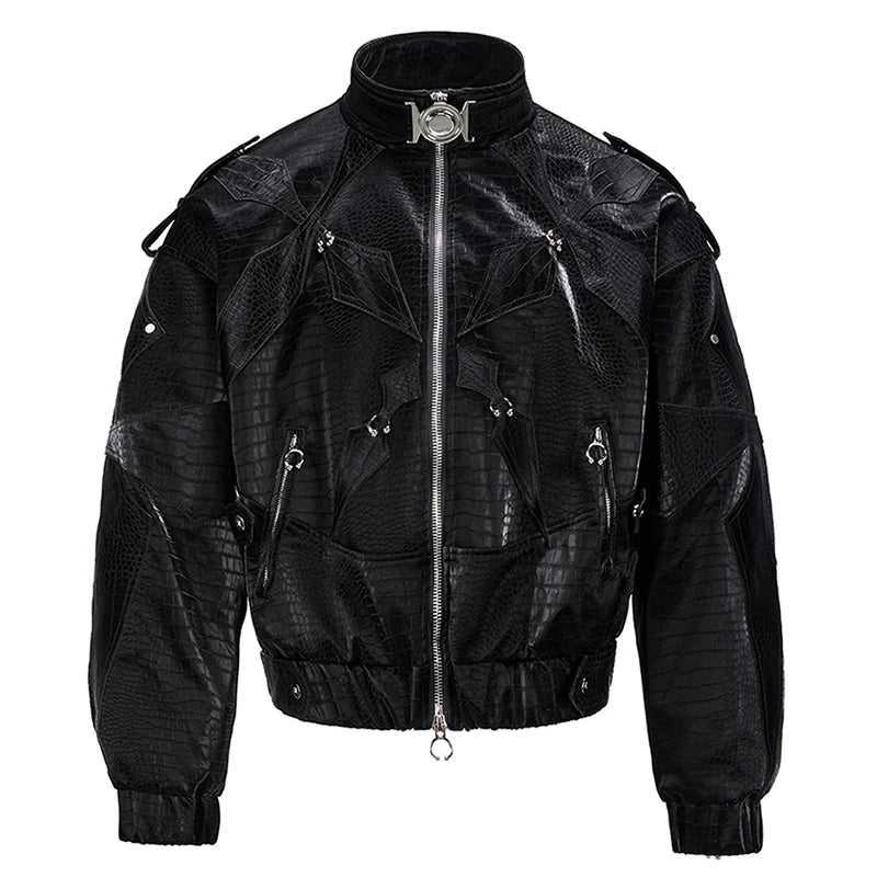 Mauroicardi Herren PU Lederjacke Schwarz – Veste de motard à manches longues et fermeture éclair dans le style streetwear de luxe Y2K