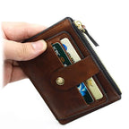 Herren Slim Leder Geldbörse – PU Leather Card Holder mit Münzfach, Business Kurzportemonnaie Braun & Schwarz