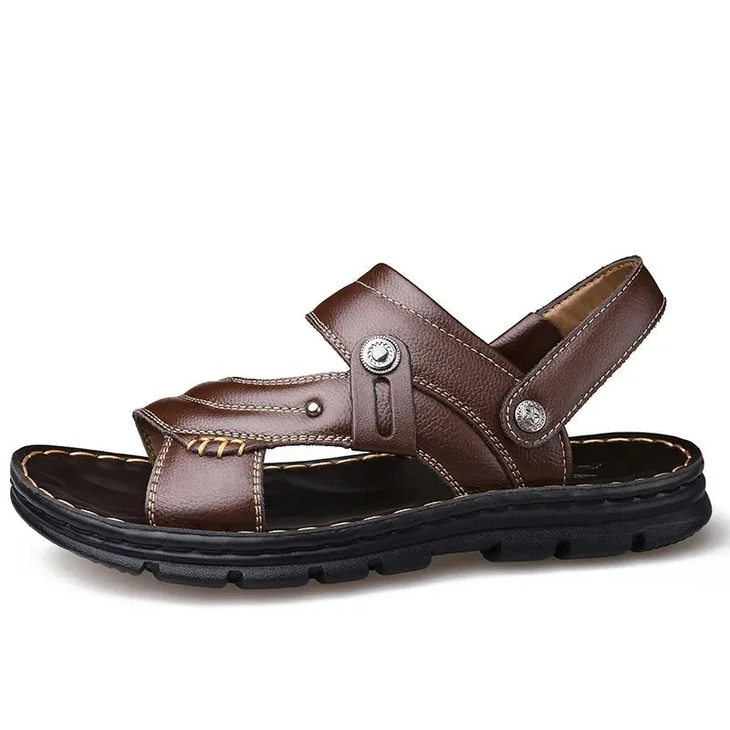 Herren Sommer Sandalen aus echtem Leder – Rutschfeste Gladiator-Sandalen mit dicker Sohle, Bequeme Beach- & Outdoor-Slipper