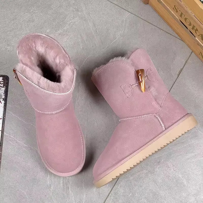 Damen Snow Boots aus echtem Leder & Naturfell – Klassische Winterstiefel aus Wildleder, warm gefüttert & wasserdicht