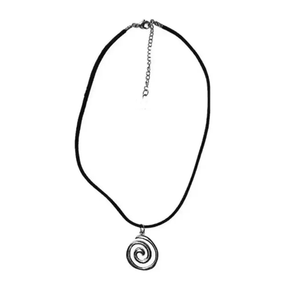 Vintage Spiral-Vortex Anhänger Halskette – Handgeflochtene Lederkordel im Boho & Y2K Stil, Unisex Schmuck