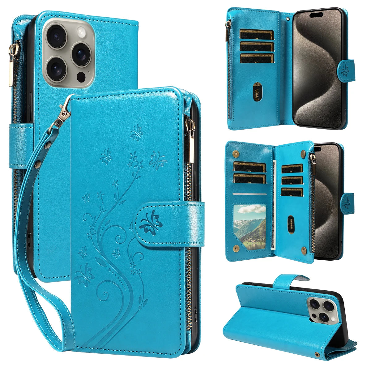 Multifunktionale Faux Leder Flip Wallet Hülle mit Reißverschluss für iPhone 11–16e – Kartenfach, Ständer & Rundumschutz