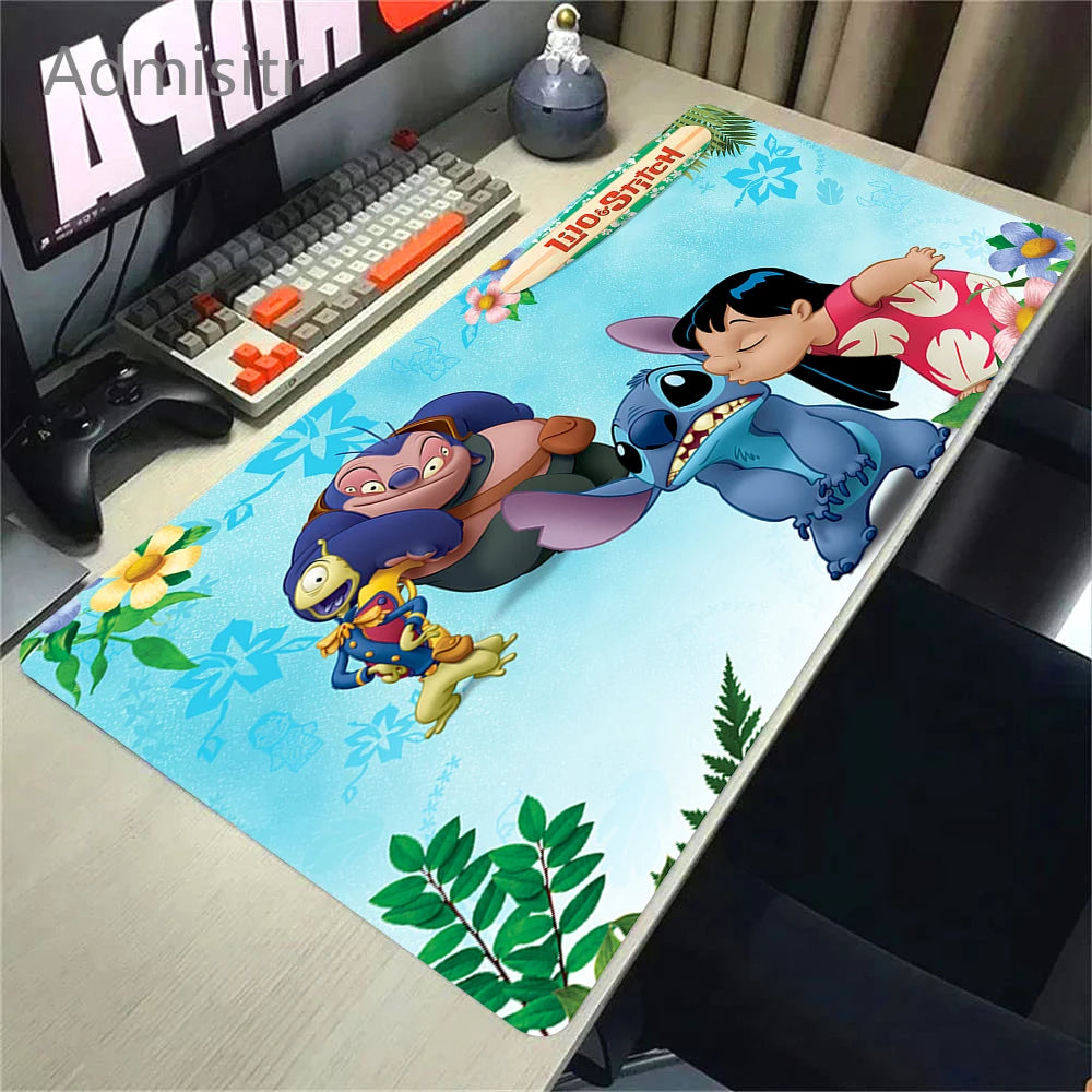Tapis de souris en cuir HD Kawaii Anime Stitch – Grand tapis de souris de jeu avec protection anti-français, protection de l'environnement et protection manuelle en cuir PU