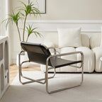 Bauhaus Designer Einzelsessel aus Edelstahl &amp; Sattelleder – Moderner Luxus Leisure- &amp; Relaxstuhl im nordischen Stil