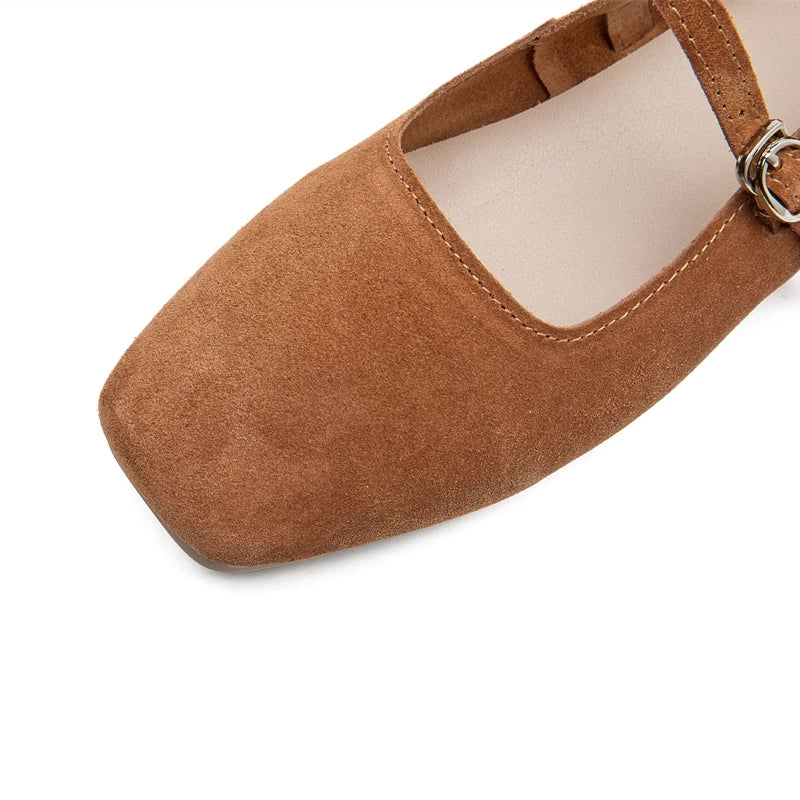 AIYUQI Mary Jane Damen 2025 – Neue Suede Leder Ballerina Flats mit quadratischer Zehenform, rutschfest, bequeme Büroschuhe 