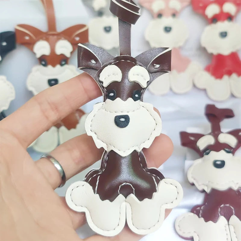 Kawaii Schnauzer Hunde-Schlüsselanhänger aus PU-Leder – Niedlicher Cartoon Tier-Keychain als Taschen- & Rucksack-Charm für Damen & Herren