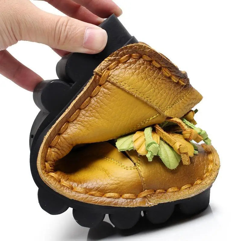 Feerldi Damen Retro Ballerinas – Zapatos de cuero hechos a mano, zapatos planos lujosos y mocasines con aplicación de flores