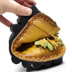 Feerldi Damen Retro Ballerinas – Zapatos de cuero hechos a mano, zapatos planos lujosos y mocasines con aplicación de flores