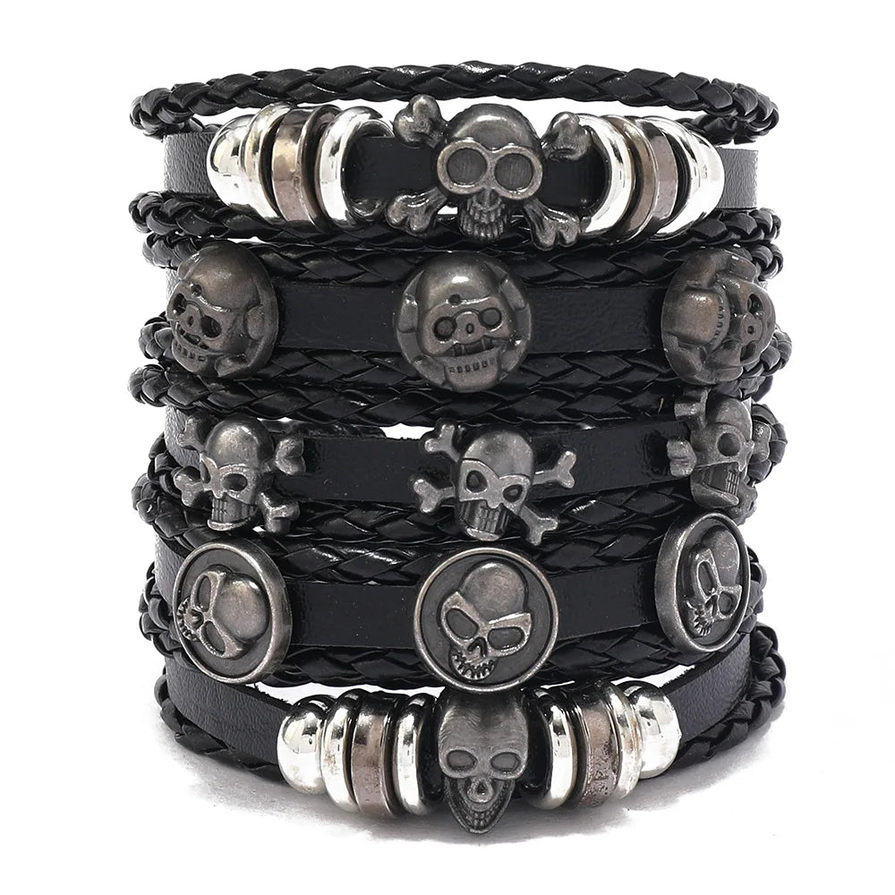 Viking Lederarmband mit Totenkopf – Verstellbares Herren- & Unisex Armband im Neo-Gothic Stil, Geflochtenes Lederarmband