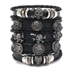 Viking Lederarmband mit Totenkopf – Verstellbares Herren- & Unisex Armband im Neo-Gothic Stil, Geflochtenes Lederarmband