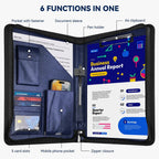 Organizador de carpetas de cuero A4 con Reißverschluss – Business Portfolio &amp; Dokumentenmappe 10,2 Zoll en azul