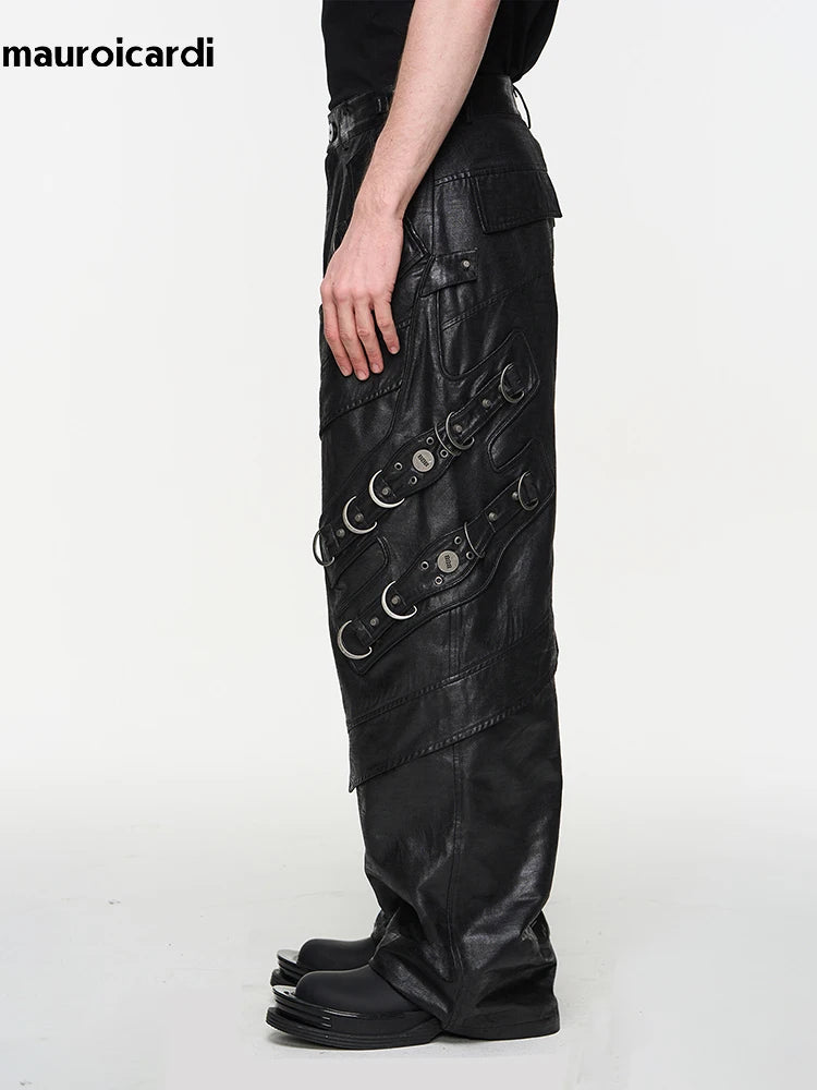 Herren PU Lederhose Motorrad-Stil – Lange schwarze Designer Kunstlederhose, maskuline Casual Lederhose für Frühling & Herbst 2024