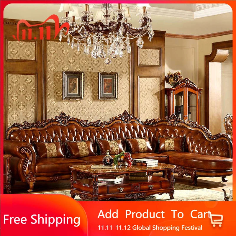 Europäisches Designer Leder-Ecksofa im Mid-Century-Stil – U-Form Wohnlandschaft aus Rindsleder mit Schlaffunktion, hochwertiges Luxussofa für das Wohnzimmer