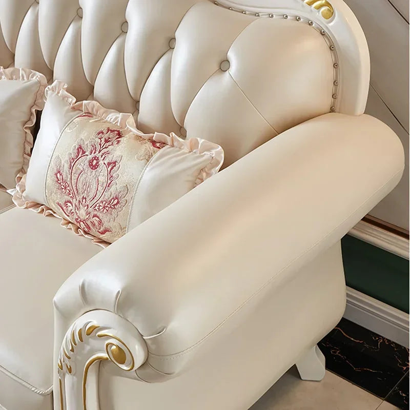 Minimalistisches Leder Sofa in Nordic Weiß – Modernes europäisches L-Sofa & Sofa-Bett für Wohnzimmer, Lounge & Konferenzräume