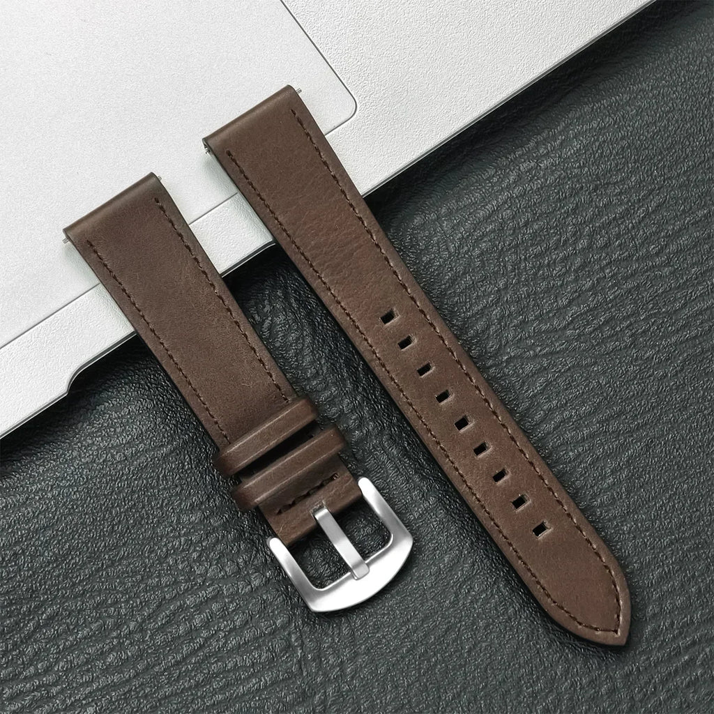 Brazalete de cuero vintage de 20 mm y 22 mm para Samsung Galaxy Watch 4–7 y Xiaomi Redmi Watch – Brazalete clásico para reloj inteligente con diseño dorado 