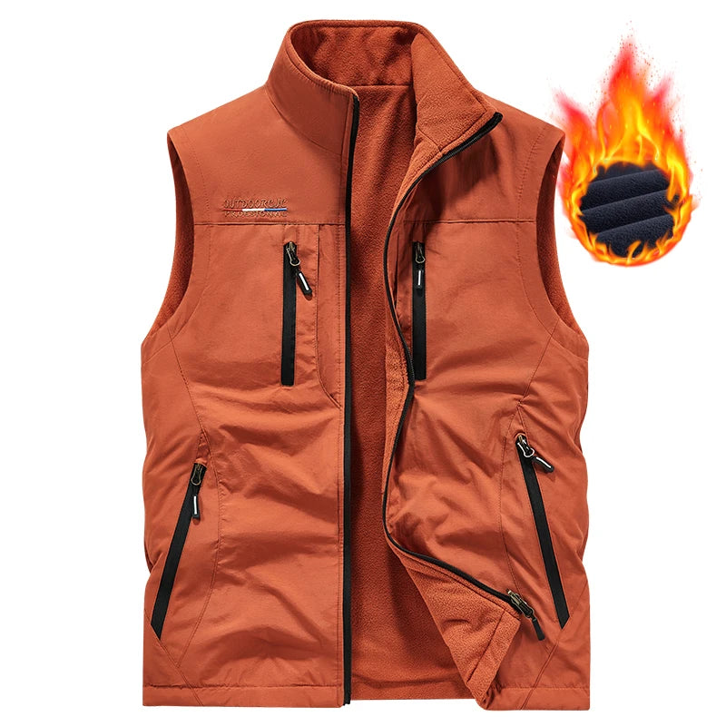 Herren Lederweste für Herbst & Winter – Winddichte, warme Outdoor Weste mit weichem Plüschfutter, komfortable Freizeit- & Sportweste