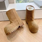 Damen Snow Boots mit dicker Plateausohle – Warme Winterstiefel aus Leder- & Felloptik, gefüttert & wasserdicht, auch in großen Größen
