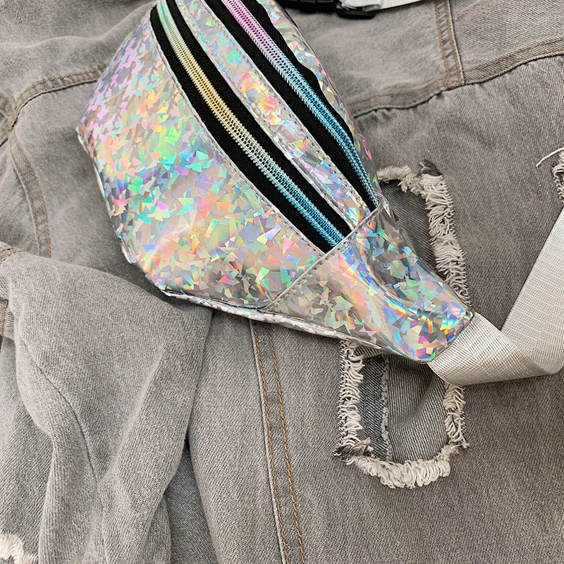 Yogodlns Holografische Fanny Pack – Laser PU-Leder Bauchtasche für Damen, Hologram Waist Bag & Crossbody Hip Bag