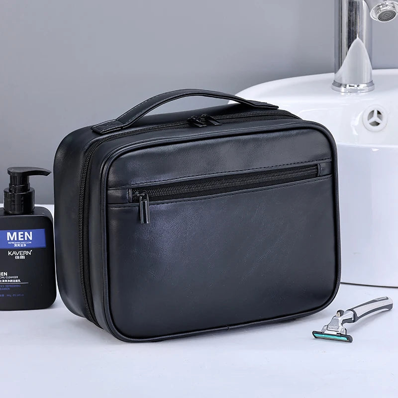 PU Leder Kulturbeutel mit Reißverschluss – Hängende Business &amp; Reise Kosmetiktasche, wasserdichter Toiletten-Organizer für Damen &amp; Herren