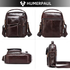 HUMERPAUL Herren Leder Messenger Bag – Vintage Crossbody Umhängetasche mit Mehreren Fächern für Business & Alltag