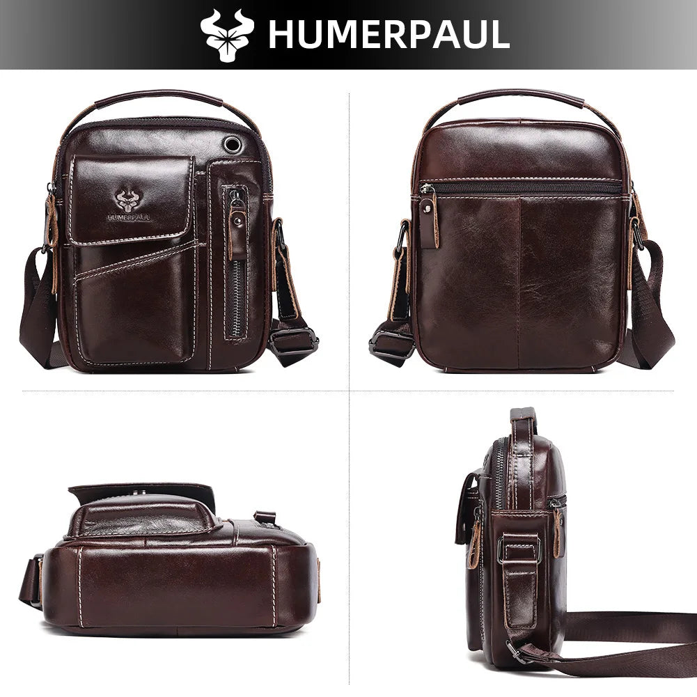 HUMERPAUL Herren Leder Messenger Bag – Vintage Crossbody Umhängetasche mit Mehreren Fächern für Business & Alltag