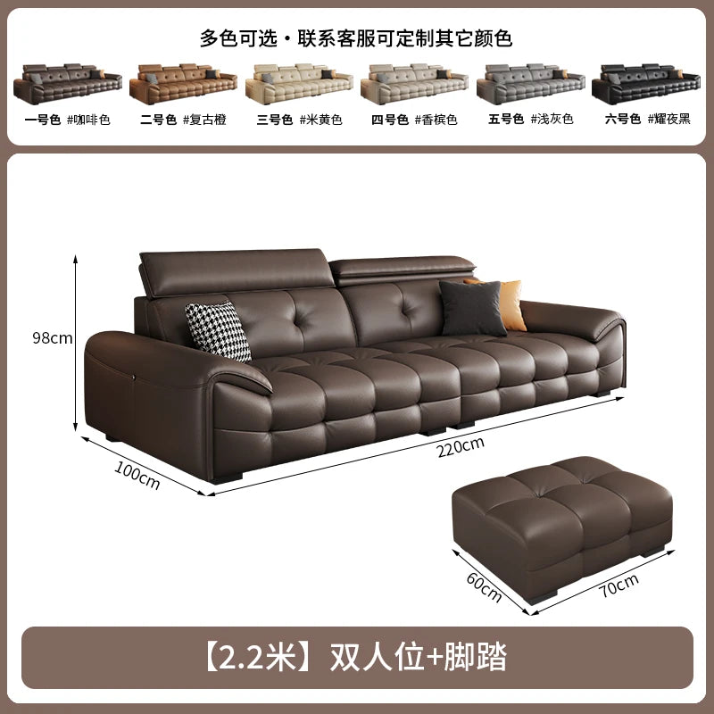 Italienisches modernes Ledersofa für das Wohnzimmer – Minimalistisches Relax Sofa aus echtem Leder mit Latex-Polsterung