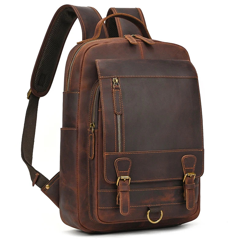 NEWSBIRDS Crazy Horse Leder Rucksack – Unisex Laptop & Reiserucksack aus echtem Rindsleder, robust & vintage